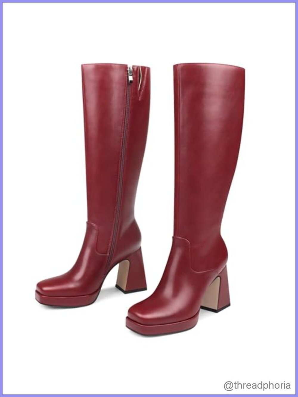 Women's Knee High Boots Pointed Toe Chunky Block Heel Faux Leather Gogo Boots